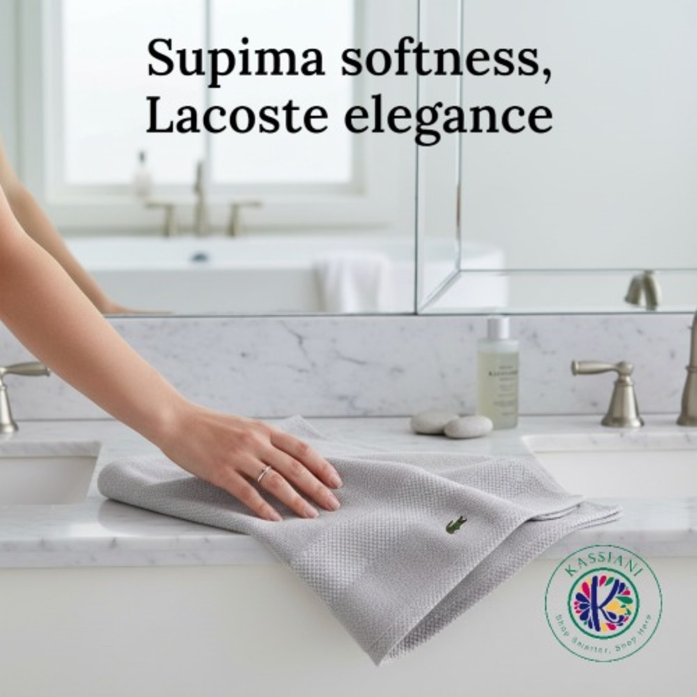 Lacoste Supima Cotton‎ Hand Towels, Heritage Micro Chip, Luxury 2 Pack, 16"x30"